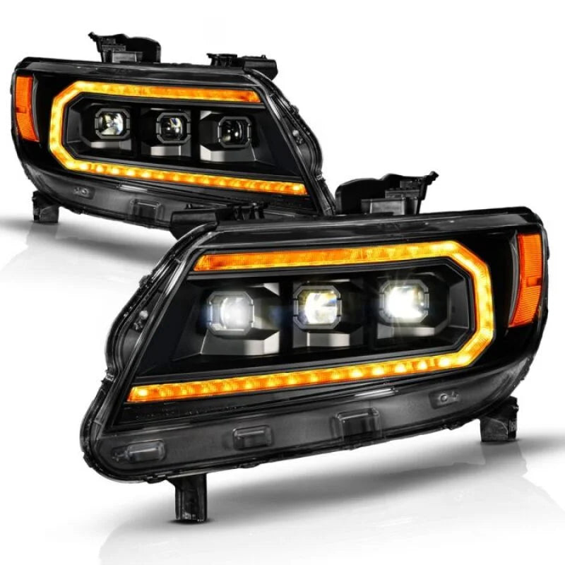 ANZO 15-22 Chevy Colorado Full LED Headlights w/ Initiation (Amber DRL) - Black - Main Product View