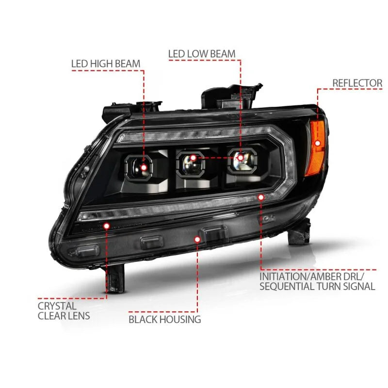 ANZO 15-22 Chevy Colorado Full LED Headlights w/ Initiation (Amber DRL) - Black - Additional View 8