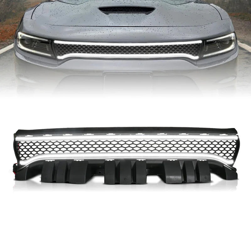 ANZO 15-23 Dodge Charger Black LED Grille w/ Initiation & Running Light/DRL Bar - Main Product View