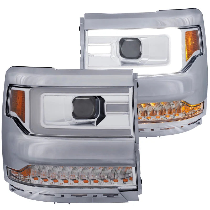 ANZO 16-17 Chevy Silverado 1500 Projector Headlights Plank Style Design Chrome w/ Amber - Main Product View