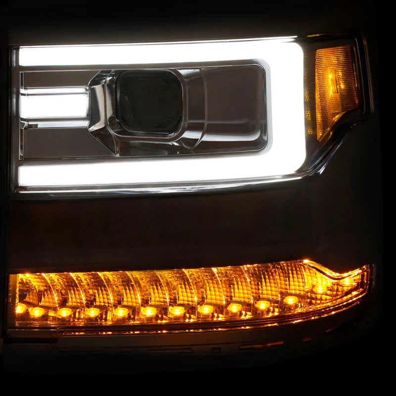 ANZO 16-17 Chevy Silverado 1500 Projector Headlights Plank Style Design Chrome w/ Amber - Side View