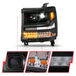 Load image into Gallery viewer, ANZO 16-18 Chevy Silverado 1500 (Factory HID Models ONLY) Full LED Proj Headlights Black - Pair - Back View