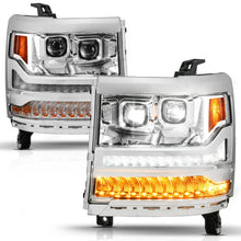 Load image into Gallery viewer, ANZO 16-18 Chevy Silverado 1500 (Factory HID Models ONLY) Full LED Proj Headlights Chrome - Pair - Installation View