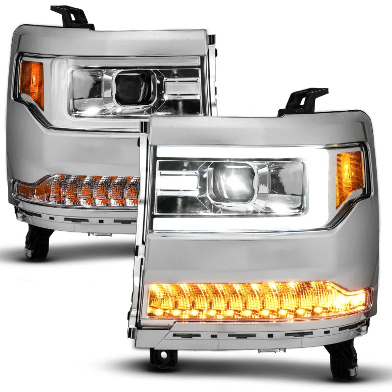 ANZO 16-18 Chevy Silverado1500 (Factory HID Models) LED Prj Light Bar Style Headlights Chrome - Pair - Additional View 6