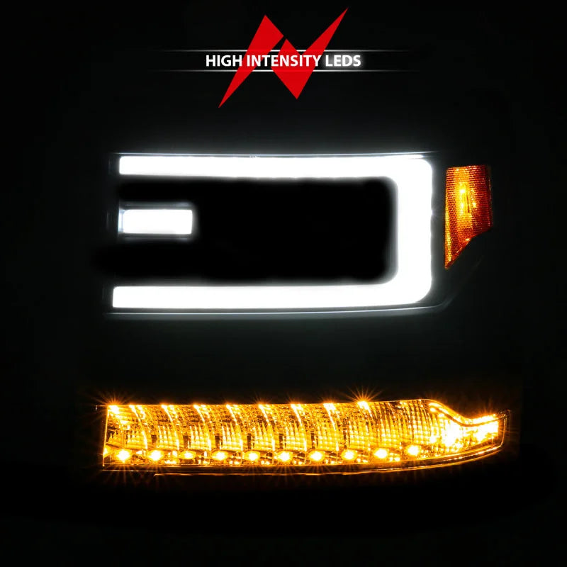 ANZO 16-18 Chevy Silverado1500 (Factory HID Models) LED Proj Light Bar Style Headlights Black - Pair - Main Product View