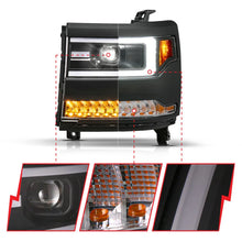 Load image into Gallery viewer, ANZO 16-18 Chevy Silverado1500 (Factory HID Models) LED Proj Light Bar Style Headlights Black - Pair - Back View