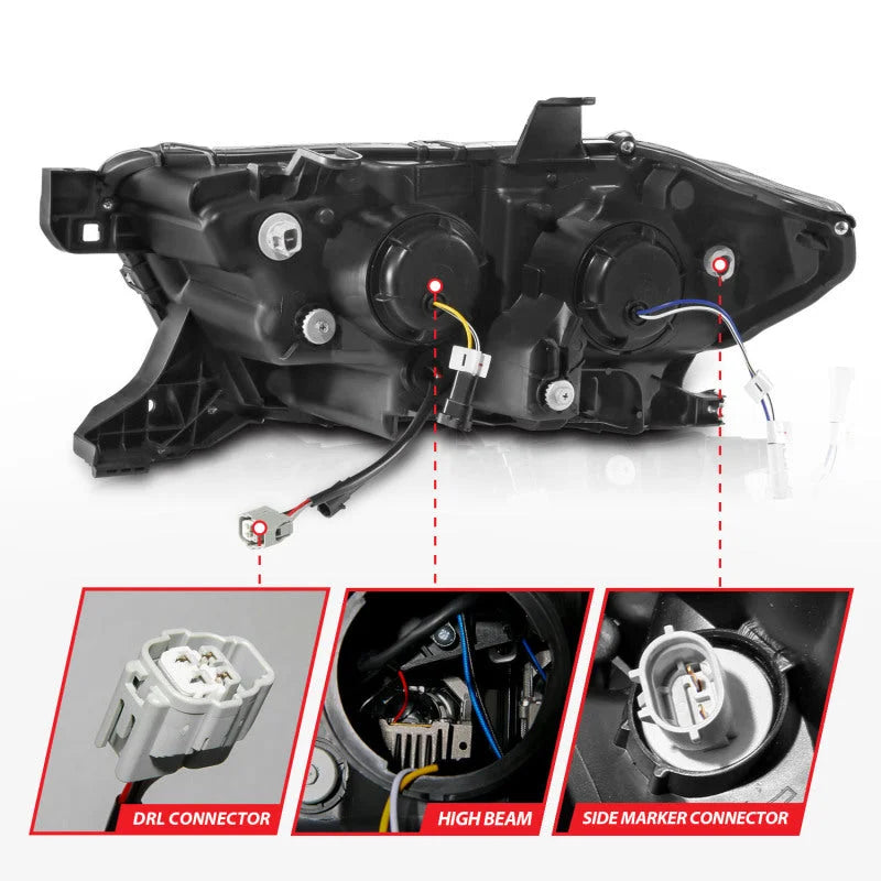 ANZO 16-22 Toyota Tacoma LED Projector Headlights w/ Light Bar Sequential Black Housing w/Initiation - Back View