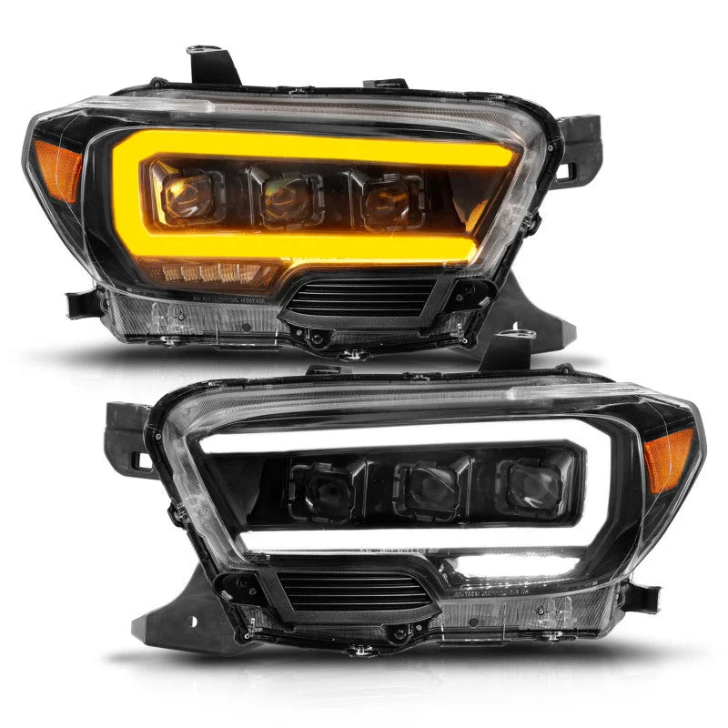 ANZO 16-22 Toyota Tacoma LED Projector Headlights w/ Light Bar Sequential Black Housing w/Initiation - Installation View