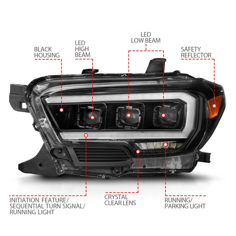 ANZO 16-22 Toyota Tacoma SR/SR5 ONLY Full LED Proj Headlights w/Light Bar Seq. Blk w/Initiation Lgt - Additional View 5