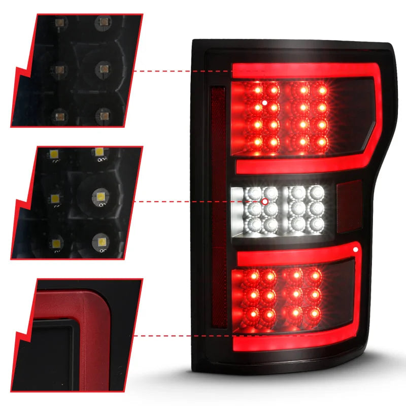 ANZO 18-19 Ford F-150 LED Taillight Black Housing Clear Lens Red Light Bar W/Sequential - Side View