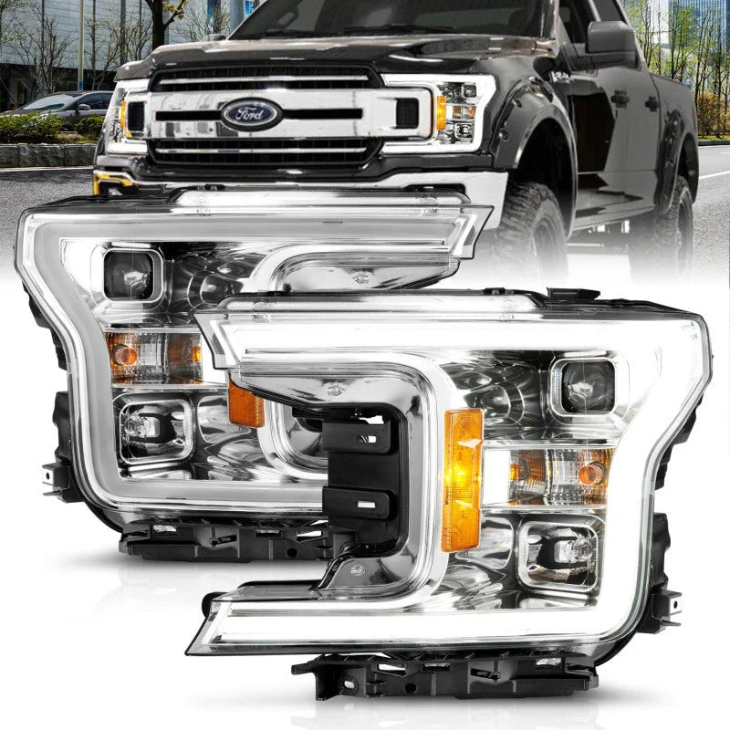 ANZO 18-19 Ford F-150 Projector Headlights w/Plank Style Switchback Chrome w/Amber - Main Product View