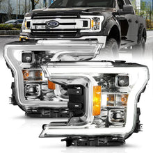 Load image into Gallery viewer, ANZO 18-19 Ford F-150 Projector Headlights w/Plank Style Switchback Chrome w/Amber - Main Product View