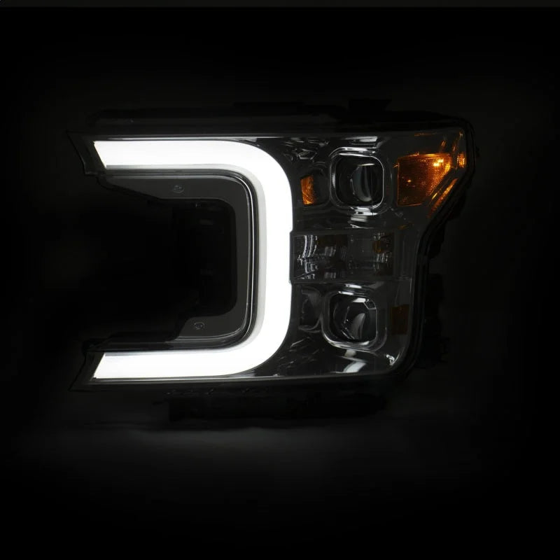 ANZO 18-19 Ford F-150 Projector Headlights w/Plank Style Switchback Chrome w/Amber - Back View