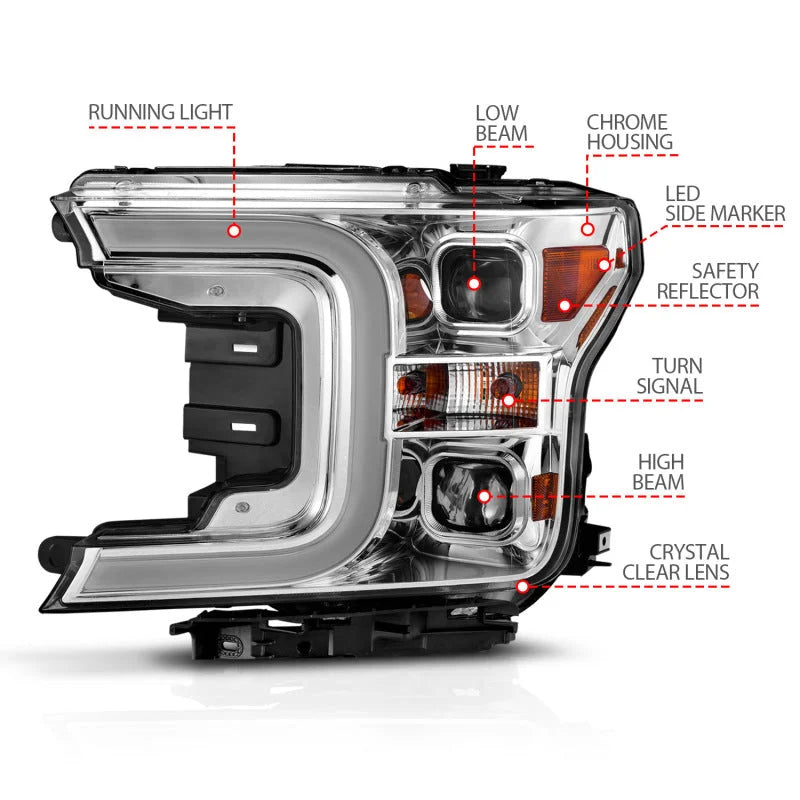 ANZO 18-19 Ford F-150 Projector Headlights w/Plank Style Switchback Chrome w/Amber - Additional View 7