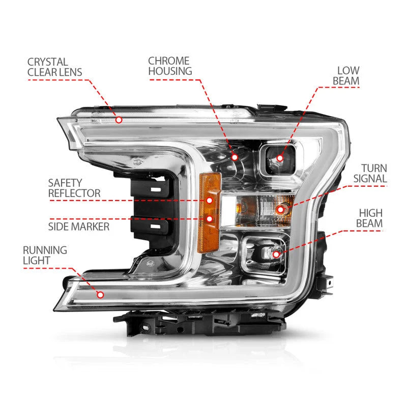 ANZO 18-19 Ford F-150 Projector Headlights w/Plank Style Switchback Chrome w/Amber - Additional View 8