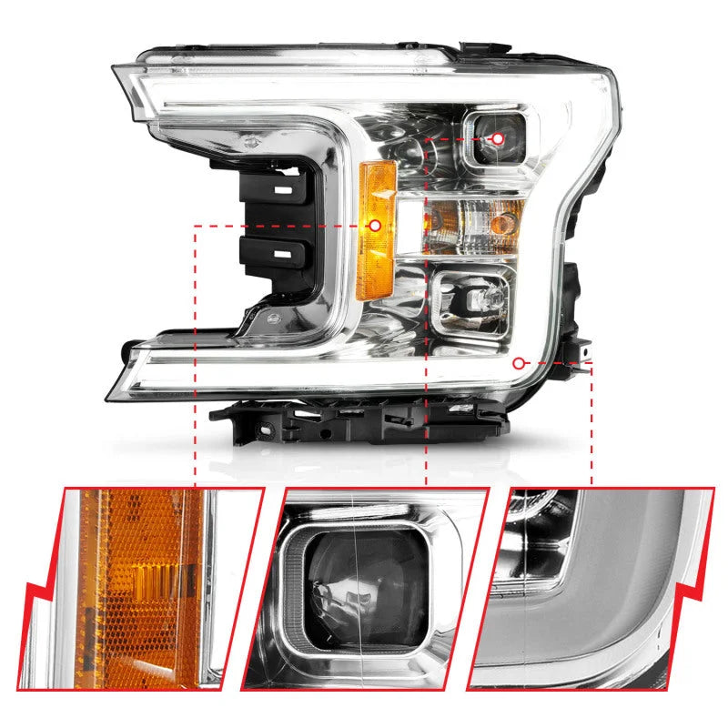 ANZO 18-19 Ford F-150 Projector Headlights w/Plank Style Switchback Chrome w/Amber - Additional View 10
