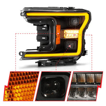 Load image into Gallery viewer, ANZO 18-20 Ford F-150 (w/o Fctry LED) Full LED Proj Headlights w/Light Bar Swtchbk Seq. Black w/Init - Installation View