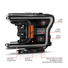 Load image into Gallery viewer, ANZO 18-20 Ford F-150 (w/o Fctry LED) Full LED Proj Headlights w/Light Bar Swtchbk Seq. Black w/Init - Additional View 6