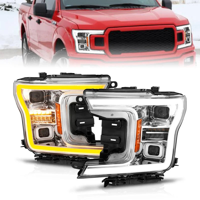 ANZO 18-20 Ford F-150 (w/o Fctry LED) Full LED Proj Headlights w/Light Bar Swtchbk Seq. Chrome w/Int - Main Product View