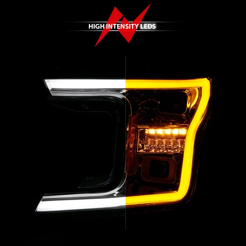 ANZO 18-20 Ford F-150 (w/o Fctry LED) Full LED Proj Headlights w/Light Bar Swtchbk Seq. Chrome w/Int - Side View