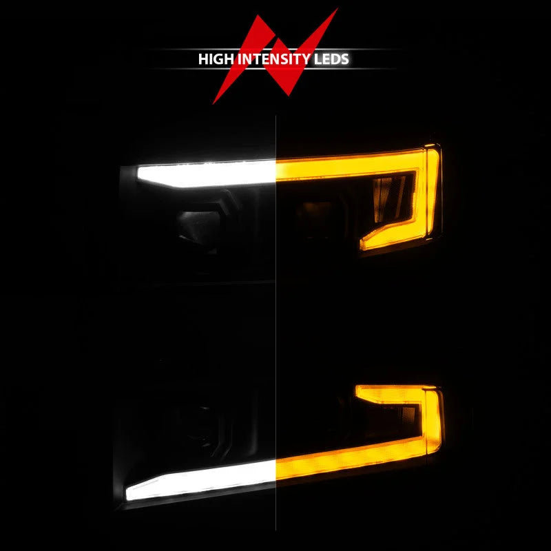 ANZO 19-22 Chevrolet Silverado 1500 LED Proj HL w/Lgt Bar SwBk Seq. Blk w/In. Light - Driver Side ON - Additional View 7