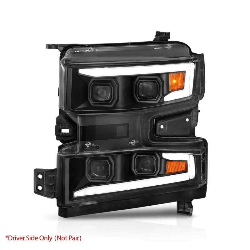 ANZO 19-22 Chevrolet Silverado 1500 LED Proj HL w/Lgt Bar SwBk Seq. Blk w/In. Light - Driver Side ON - Additional View 10