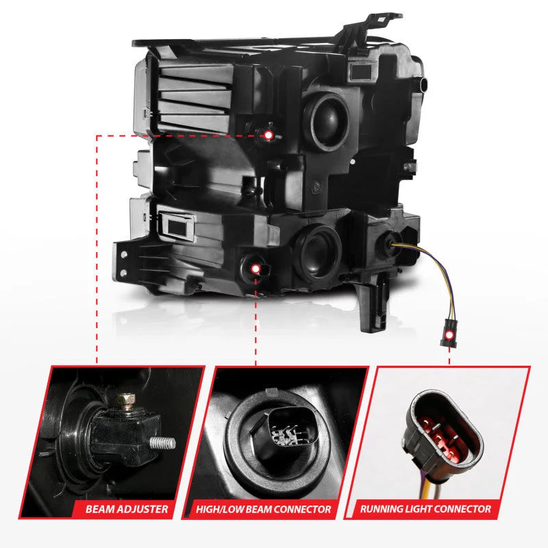 ANZO 19-22 Chevrolet Silverado 1500 LED Proj HL w/Lgt Bar SwBk Seq. Blk w/In. Light - Passenger Side - Installation View