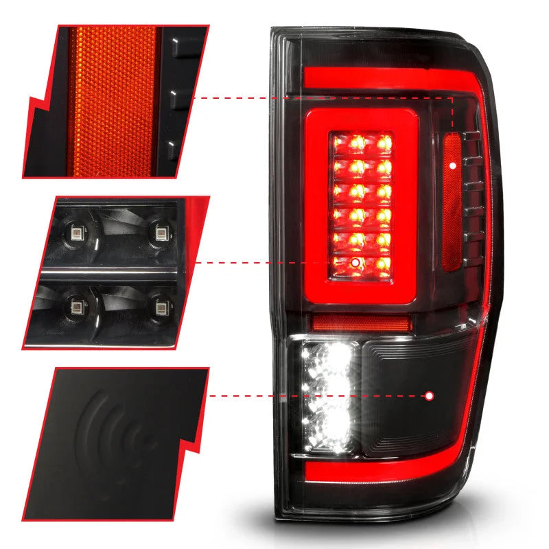 ANZO 19-22 Ford Ranger Full LED Taillights w/ Lightbar Sequential Signal Black Housing/Clear Lens - Back View