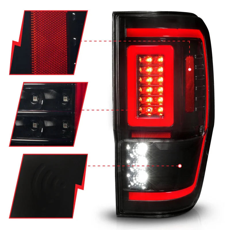ANZO 19-22 Ford Ranger Full LED Taillights w/ Lightbar Sequential Signal Black Housing/Smoke Lens - Back View