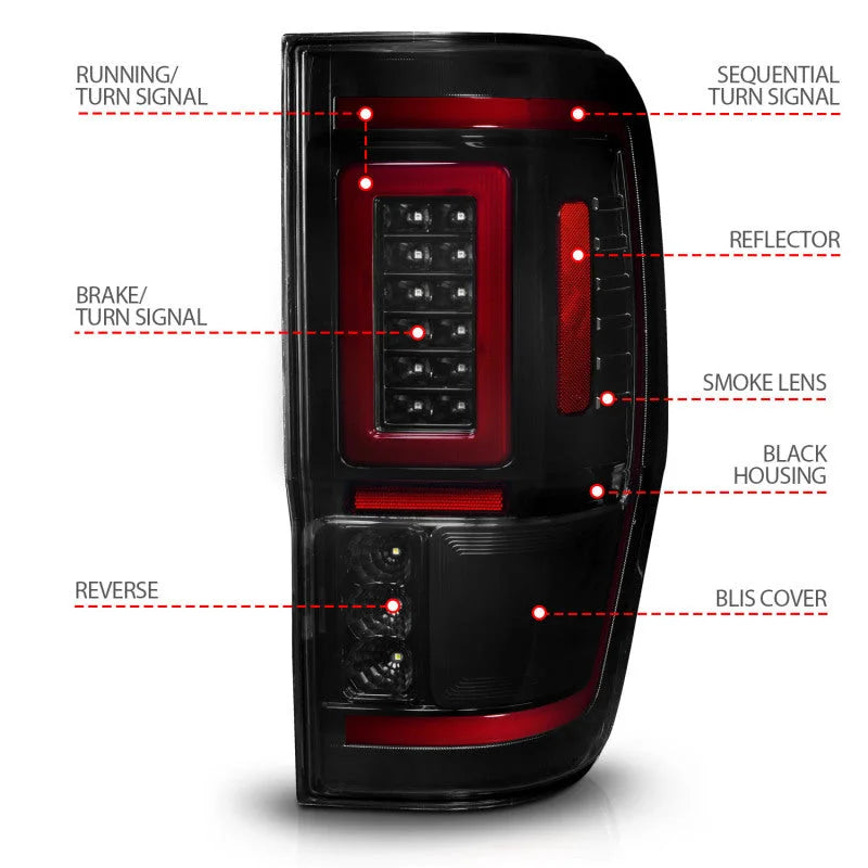 ANZO 19-22 Ford Ranger Full LED Taillights w/ Lightbar Sequential Signal Black Housing/Smoke Lens - Additional View 7