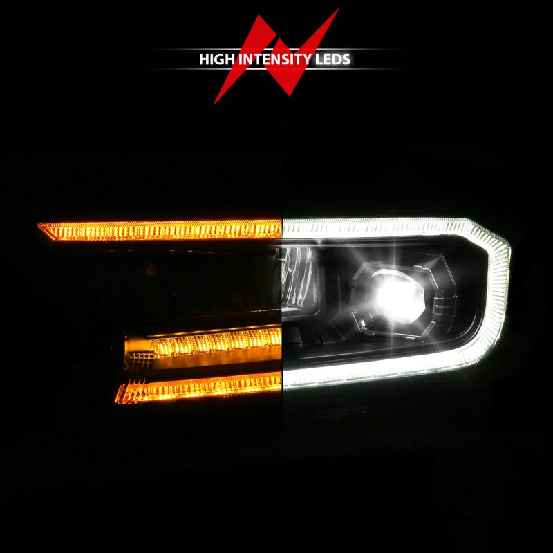 ANZO 19-23 Ford Ranger (Factory Halogen Model) Full LED Proj Headlights Init/DRL/SeqSig Black - Pair - Side View