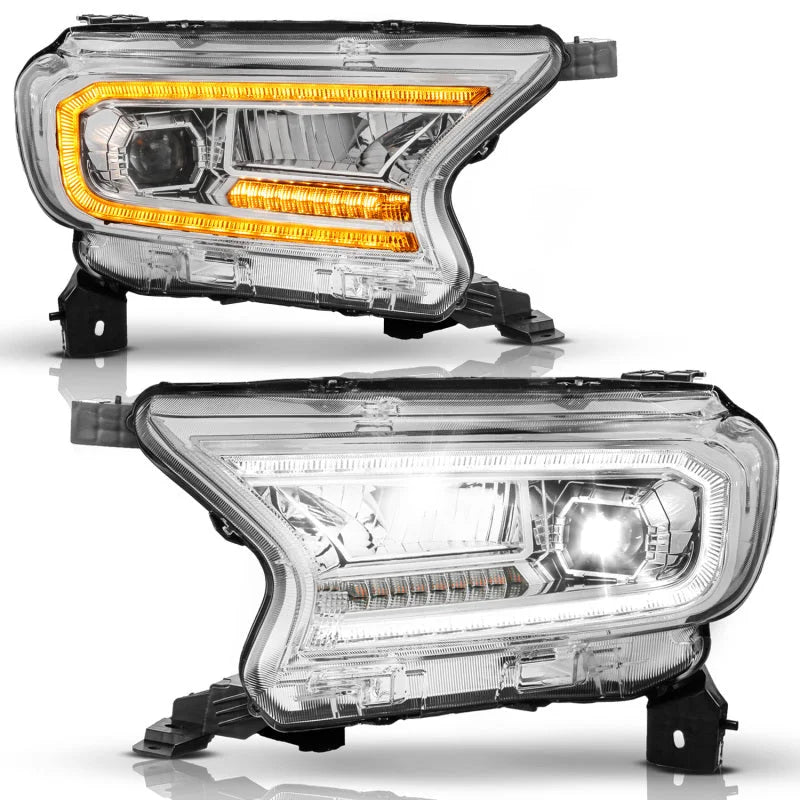 ANZO 19-23 Ford Ranger (Factory Halogen Models) Full LED Proj Headlights DRL/SeqSig Chrome - Pair - Side View