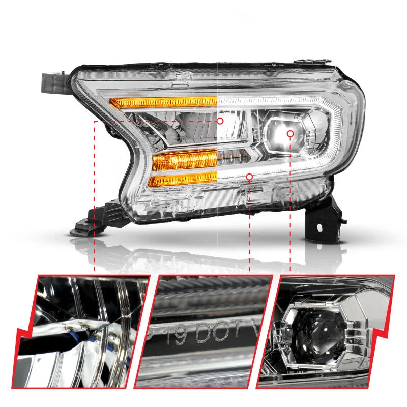 ANZO 19-23 Ford Ranger (Factory Halogen Models) Full LED Proj Headlights DRL/SeqSig Chrome - Pair - Additional View 5