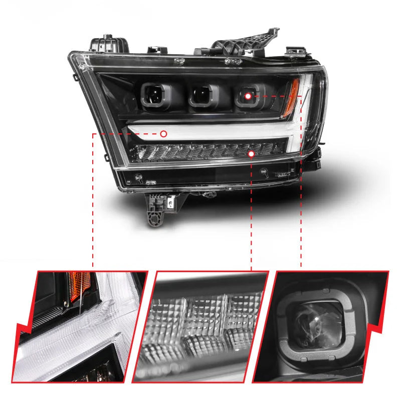 ANZO 19-24 RAM 1500 (New Body/OE Halogen) Full LED Proj Headlights DRL/SeqSig Black - Driver Side - Additional View 5