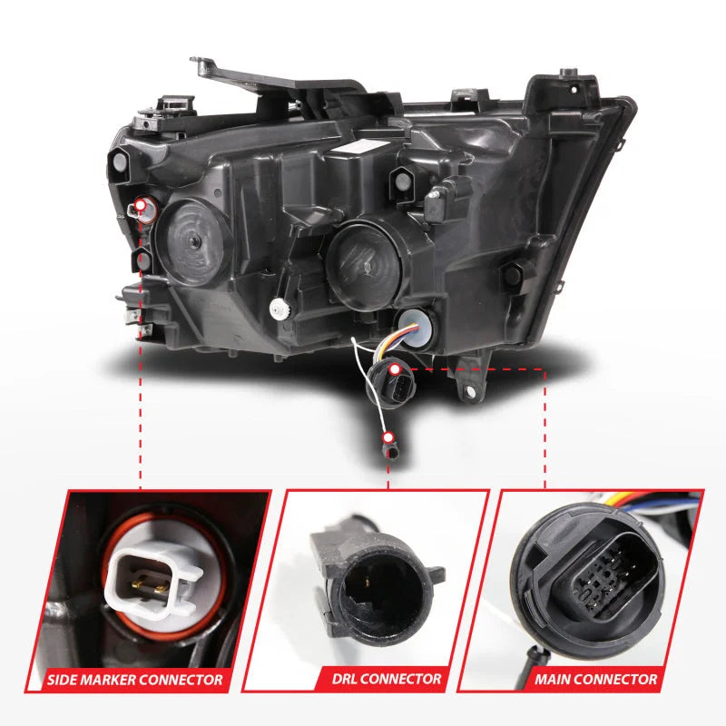 ANZO 19-24 RAM 1500 (New Body/OE Halogen) Full LED Proj Headlights DRL/SeqSig Black - Driver Side - Additional View 9