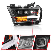 Load image into Gallery viewer, ANZO 19-24 RAM 1500 (New Body/OE Halogen) Full LED Proj Headlights DRL/SeqSig Black - Pass. Side - Back View