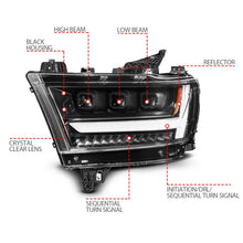 Load image into Gallery viewer, ANZO 19-24 RAM 1500 (New Body/OE Halogen) Full LED Proj Headlights DRL/SeqSig Black - Pass. Side - Additional View 6