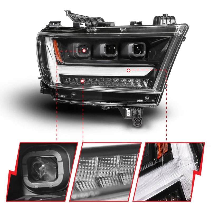 ANZO 19-24 RAM 1500 (New Body/OE Halogen) Full LED Proj Headlights DRL/SeqSig Black - Pass. Side - Additional View 10
