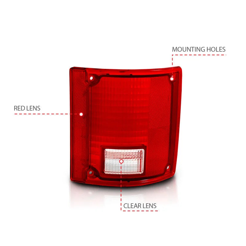 ANZO 1978-1991 Chevy Blazer Taillight Red/Clear Lens w/o Chrome Trim Fleetside (OE Replacement) - Additional View 5