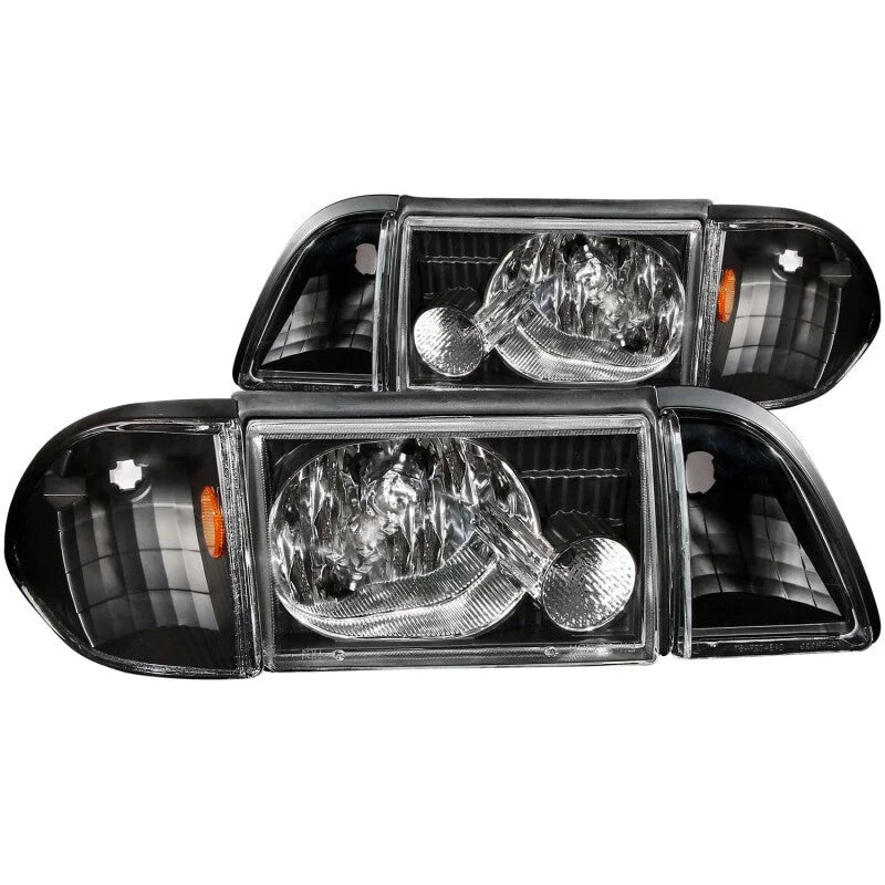 ANZO 1987-1993 Ford Mustang Crystal Headlights Black w/ Corner Lights 3pc - Main Product View