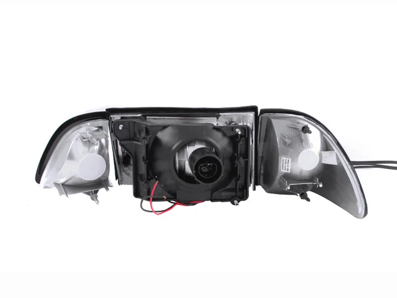 ANZO 1987-1993 Ford Mustang Crystal Headlights Black w/ Corner Lights 3pc - Side View