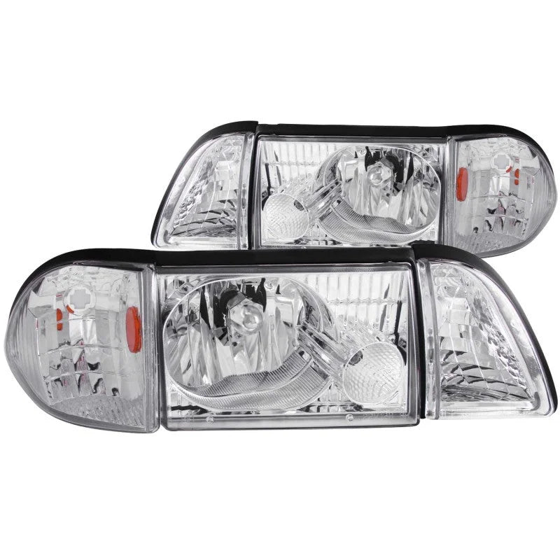 ANZO 1987-1993 Ford Mustang Crystal Headlights Chrome w/ Corner Lights 2pc - Main Product View