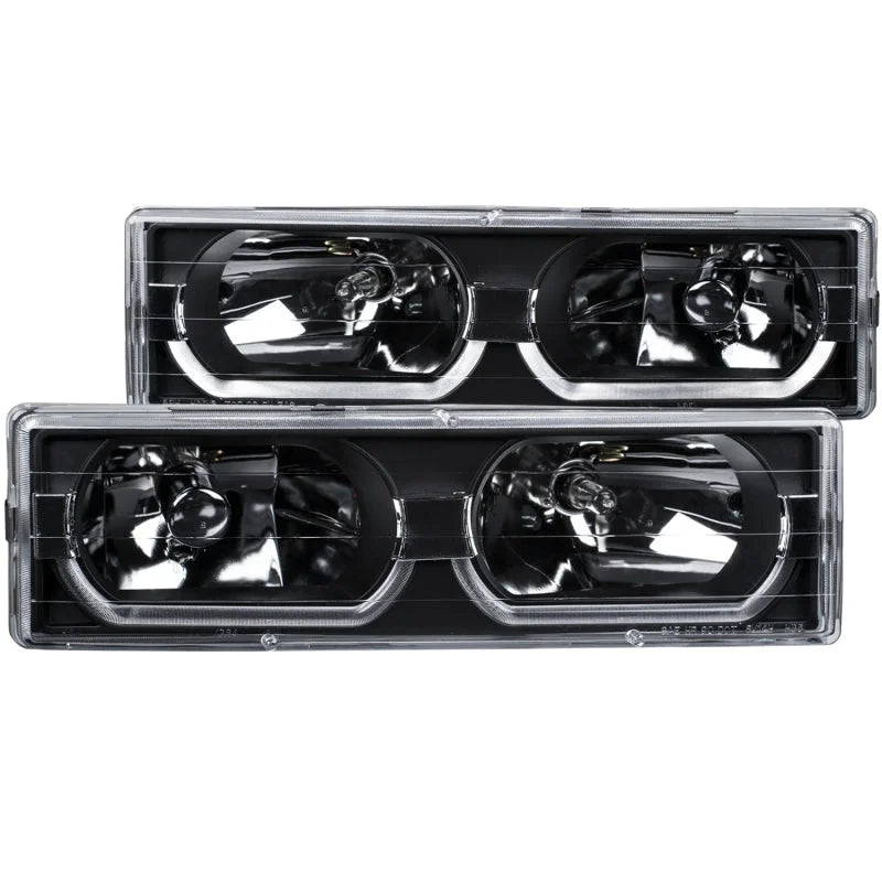 ANZO 1988-1998 Chevrolet C1500 Crystal Headlights Black w/ Low - Brow - Main Product View