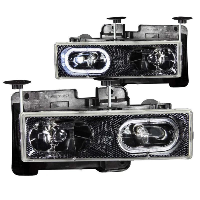 ANZO 1988-1998 Chevrolet C1500 Crystal Headlights Carbon w/ Halo - Main Product View