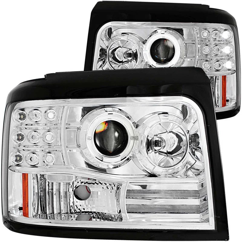 ANZO 1992-1996 Ford F-150 Projector Headlights w/ Halo Chrome w/ Side Markers and Parking Lights - Main Product View