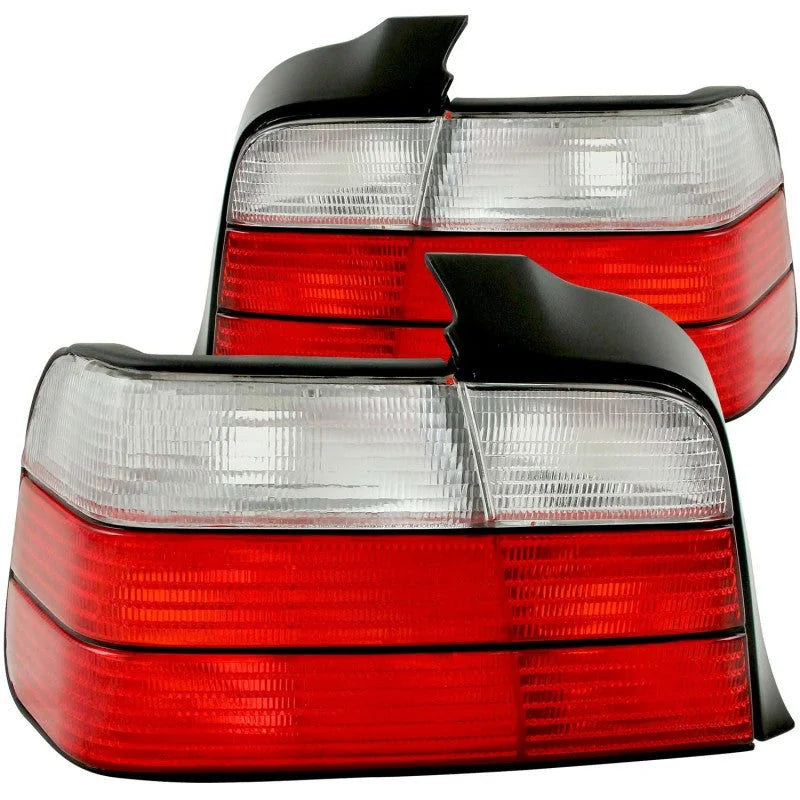 ANZO 1992-1998 BMW 3 Series E36 Sedan Taillights Red/Clear - Main Product View