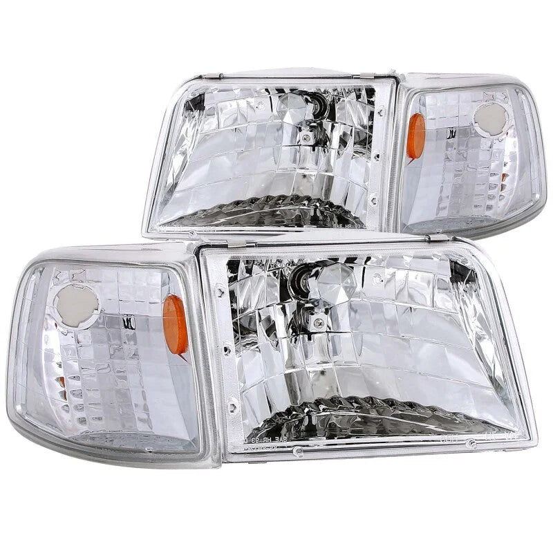 ANZO 1993-1997 Ford Ranger Crystal Headlights Chrome w/ Corner Lights 2pc - Side View