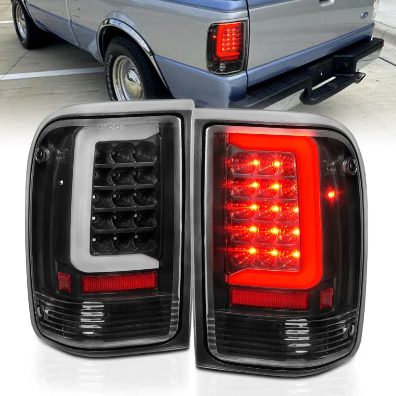 ANZO 1993-1997 Ford  Ranger LED Tail Lights w/ Light Bar Black Housing Clear Lens - Main Product View