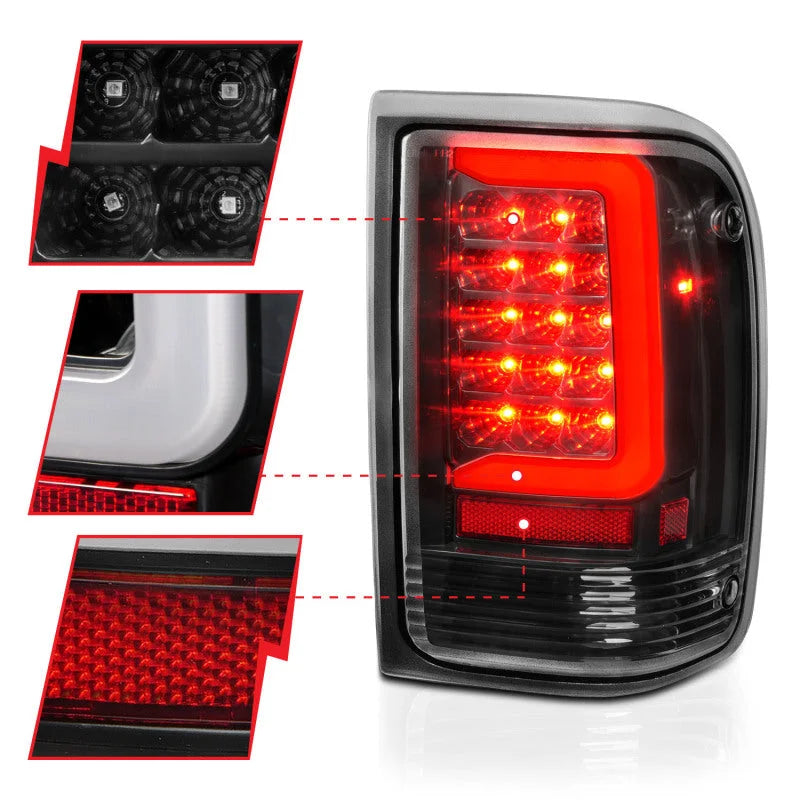 ANZO 1993-1997 Ford  Ranger LED Tail Lights w/ Light Bar Black Housing Clear Lens - Additional View 7
