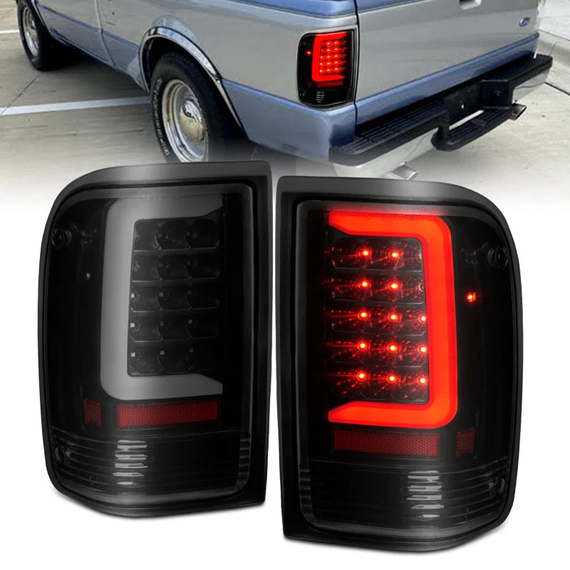 ANZO 1993-1997 Ford  Ranger LED Tail Lights w/ Light Bar Black Housing Smoked Lens - Main Product View